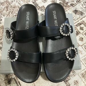 Stuart Weitzman Black Sandals with Crystal Embellishments